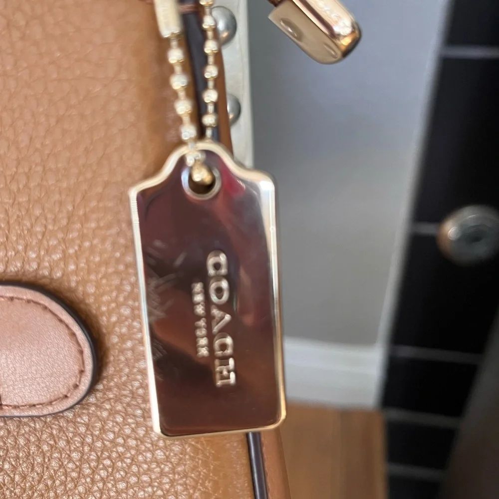 Coach Cognac Pebbled Leather Crossbody Bag with Gold Hardware